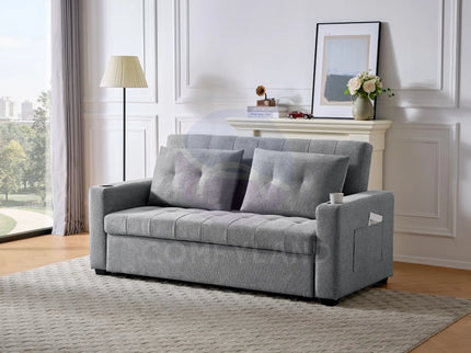 Grey Convertible Pull-Out Sofa Bed