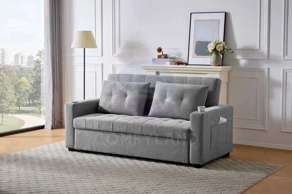 Grey Textured Chenille Pull-Out Sofa Bed
