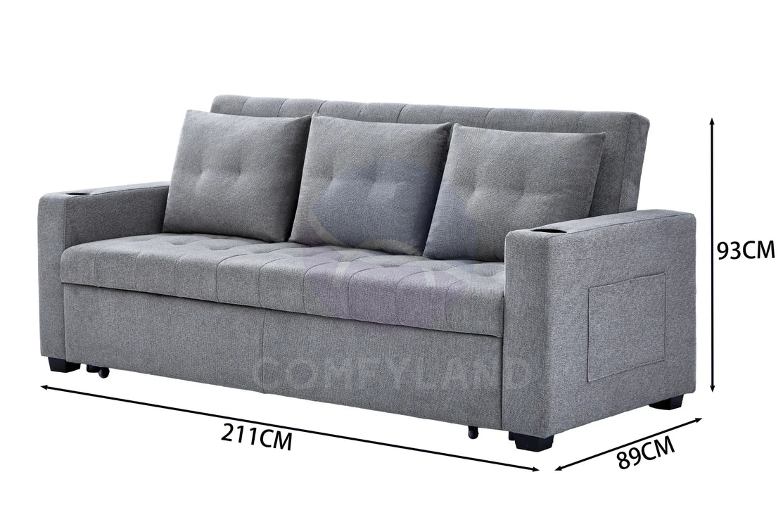 Grey Textured Chenille Pull-Out Sofa Bed