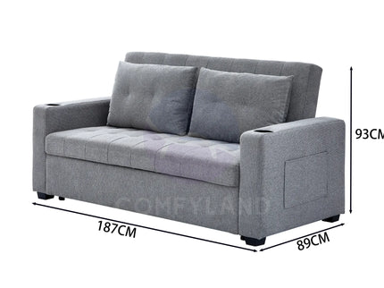 Grey Convertible Pull-Out Sofa Bed