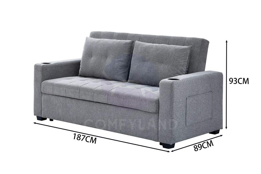 Grey Textured Chenille Pull-Out Sofa Bed
