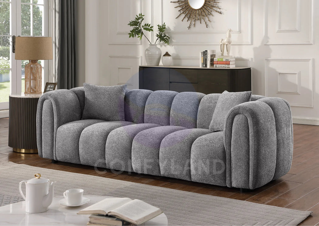 Cloud Grey Bubble-Tufted Curved Sofa