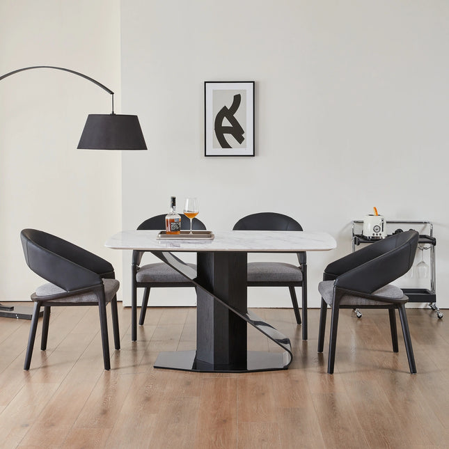 Nature Marble Dining Table with Four Chairs