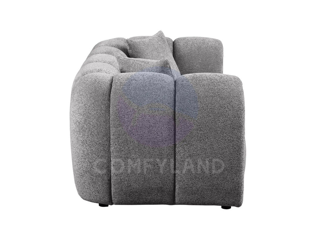 Cloud Grey Bubble-Tufted Curved Sofa