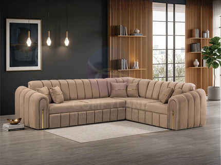 Vera Beige Velvet 7 Seater L Shaped Corner Sofa