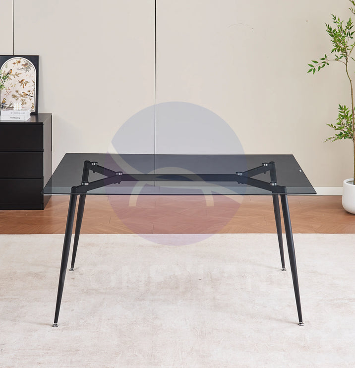 Black Clear Glass Dining Table With 6 Black Tufted Chairs Kitchen Dining Set