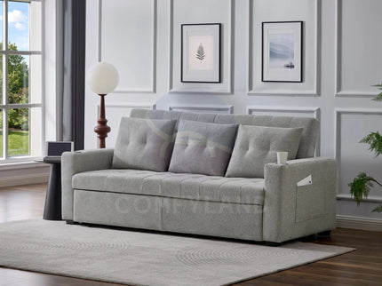 Beige Convertible Pull-Out Sofa Bed