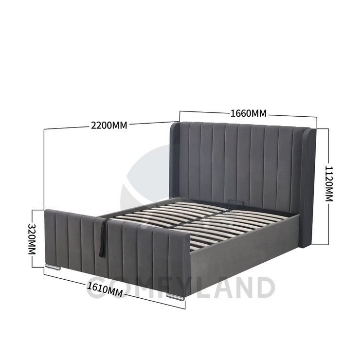 Grey Velvet Storage Bed