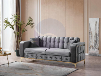 BERLIN Sofa Bed in Grey Velvet with Gold Detailing