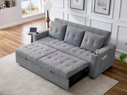 Grey Convertible Pull-Out Sofa Bed