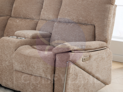 Premiere Beige Fabric Sectional Recliner Sofa with Dual Cup Holders