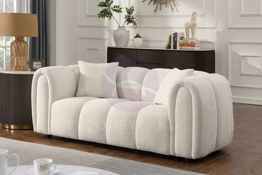 Cloud Beige Bubble-Tufted Curved Sofa