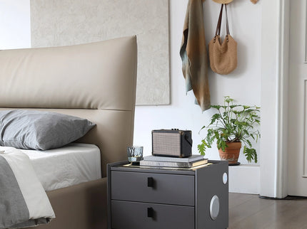 Two Drawer Grey Nightstand with Speaker, Lighting, USB and Charging