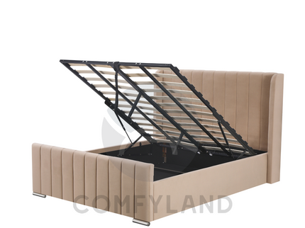 Beige Velvet Storage Bed