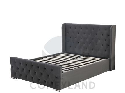 Chesterfield Grey Velvet Storage Bed