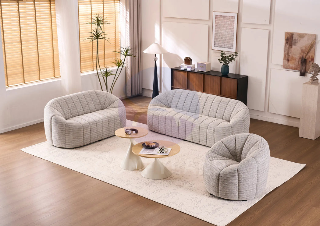 Serum Grey Textured Bouclé Curved Sofa