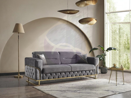 PARMA Sofa Bed in Grey Velvet with Gold Detailing