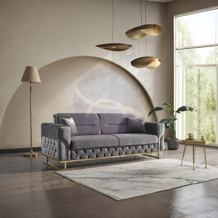 PARMA Sofa Bed in Grey Velvet with Gold Detailing