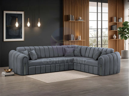Vera Grey Velvet 7 Seater L Shaped Corner Sofa