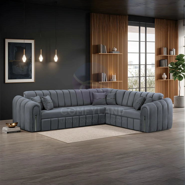 Vera Grey Velvet 7 Seater L Shaped Corner Sofa