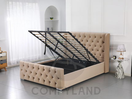 Chesterfield Beige Velvet Storage Bed