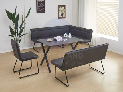 Monaco Black Dining Table with Corner Bench Seating