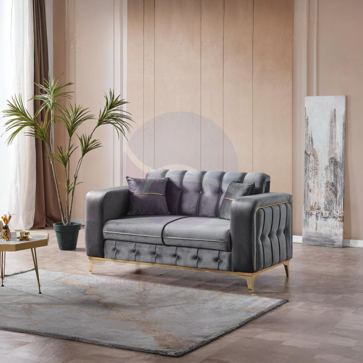 BERLIN Sofa Bed in Grey Velvet with Gold Detailing