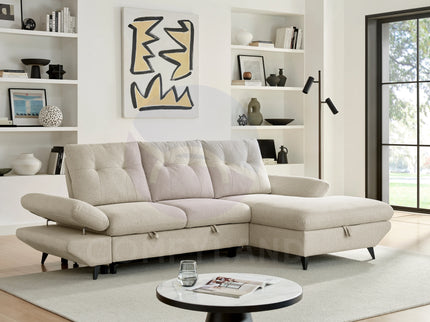 Cara Beige Sectional Sofa with Sleeper and Storage