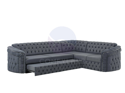 Almera Grey Velvet Chesterfield 7 Seater L Shape Corner Sofa with Deep Button Tufting