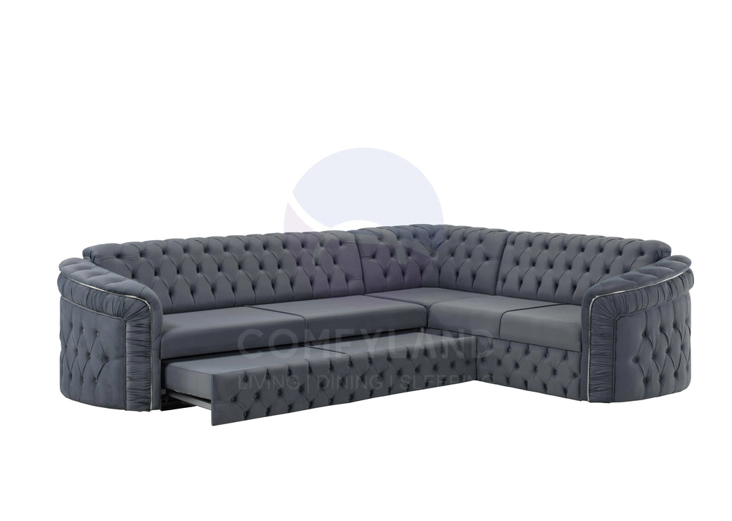 Almera Grey Velvet Chesterfield 7 Seater L Shape Corner Sofa with Deep Button Tufting