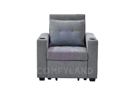 Grey Convertible Pull-Out Sofa Bed