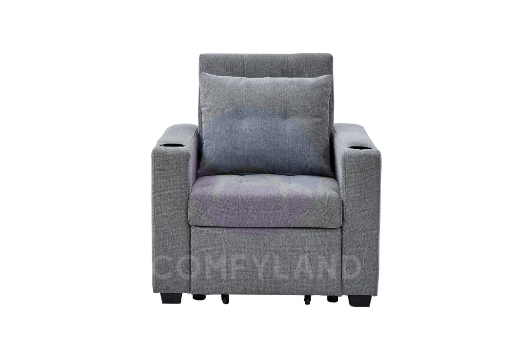 Grey Textured Chenille Pull-Out Sofa Bed