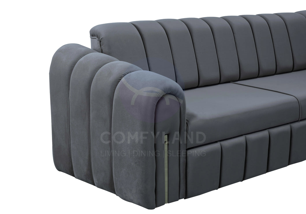 Vera Grey Velvet 7 Seater L Shaped Corner Sofa