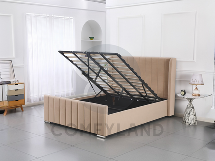 Beige Velvet Storage Bed