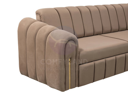Vera Beige Velvet 7 Seater L Shaped Corner Sofa