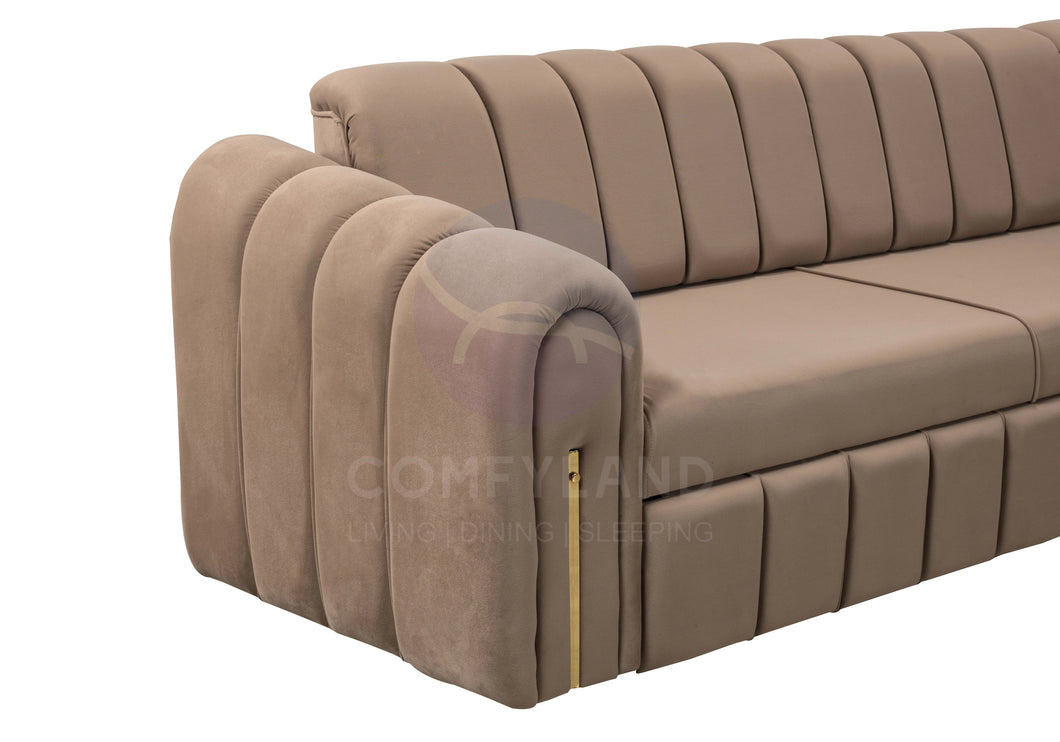 Vera Beige Velvet 7 Seater L Shaped Corner Sofa