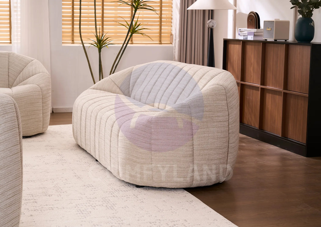 Serum Beige Textured Bouclé Curved Sofa