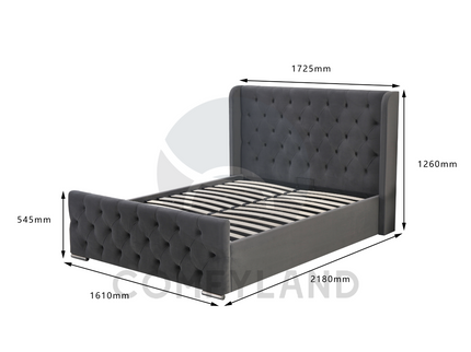 Chesterfield Grey Velvet Storage Bed