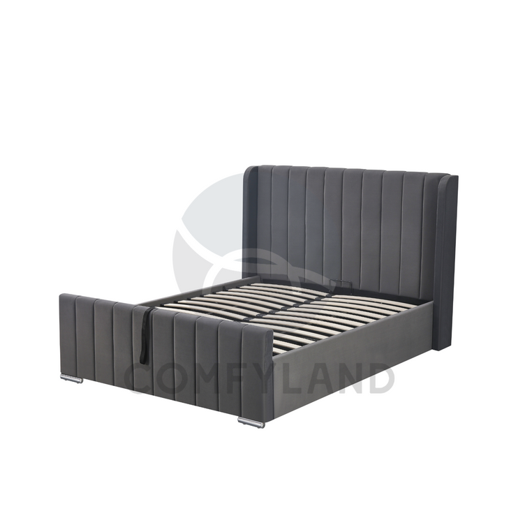 Grey Velvet Storage Bed
