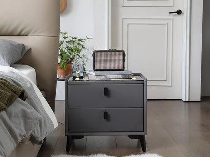 Two Drawer Grey Nightstand with Speaker, Lighting, USB and Charging