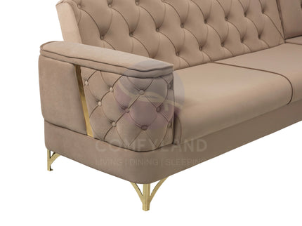 Bali Beige Velvet Chesterfield Corner Sofa 7 Seater with Deep Button Tufting