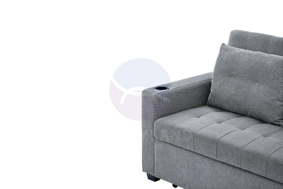 Grey Textured Chenille Pull-Out Sofa Bed