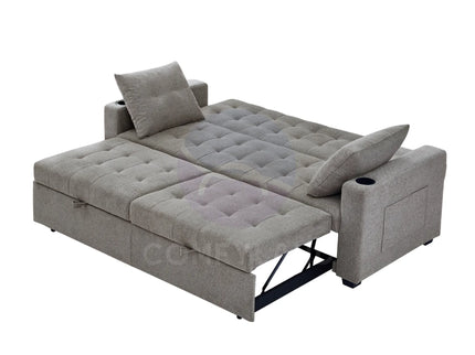 Beige Convertible Pull-Out Sofa Bed