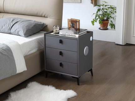 Grey Smart Nightstand with Speaker, Lighting, USB and Charging