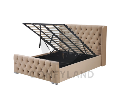 Chesterfield Beige Velvet Storage Bed