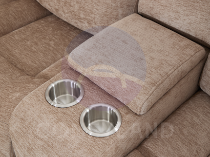 Premiere Beige Fabric Sectional Recliner Sofa with Dual Cup Holders