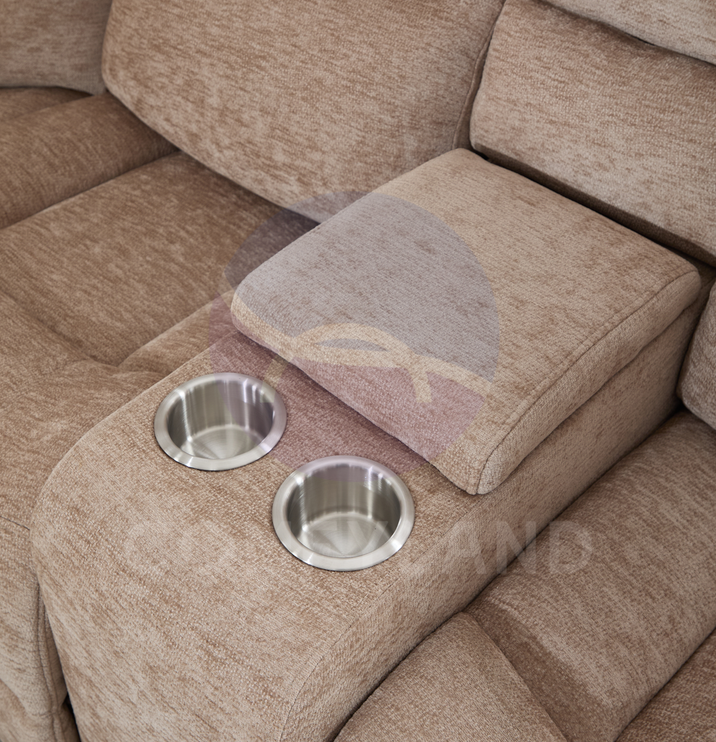 Premiere Beige Fabric Sectional Recliner Sofa with Dual Cup Holders