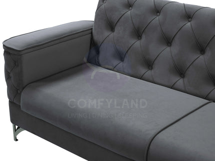 Bali Grey Velvet Chesterfield Corner Sofa 7 Seater with Deep Button Tufting