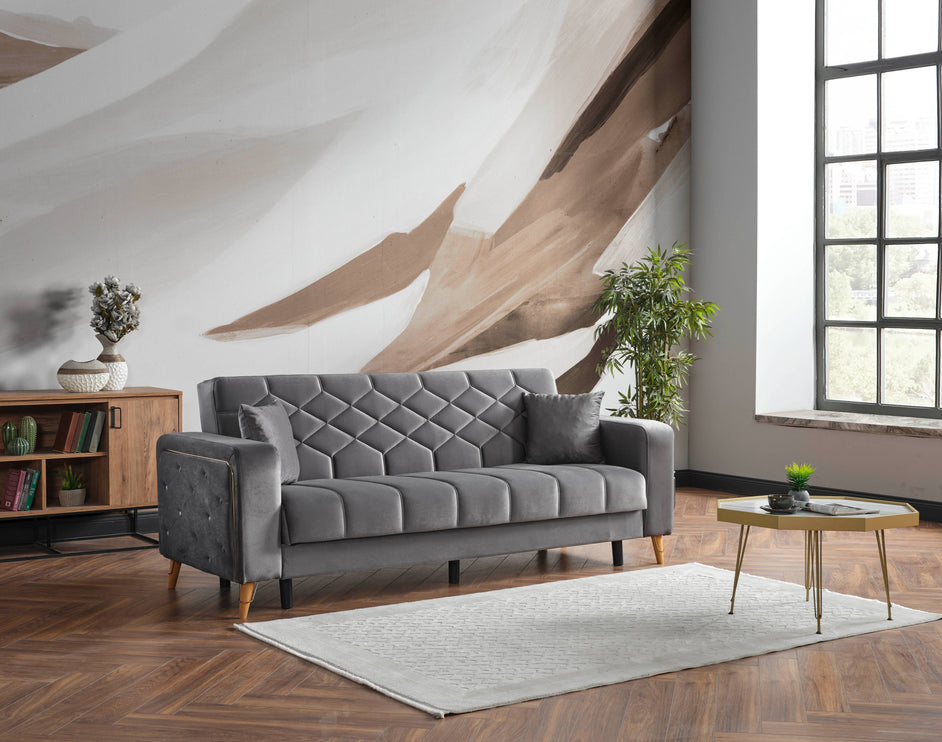 Melisa Grey Sofa Bed with Gold Detailing