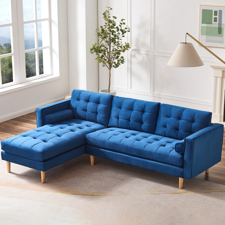 Blue Velvet Corner Sofa-Left or Right Hand Facing